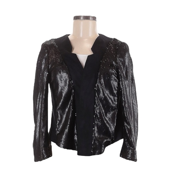 Anthropologie Black Sequin Faux Suede Moto Blazer Jacket NWT S Open Front Party - Picture 2 of 11